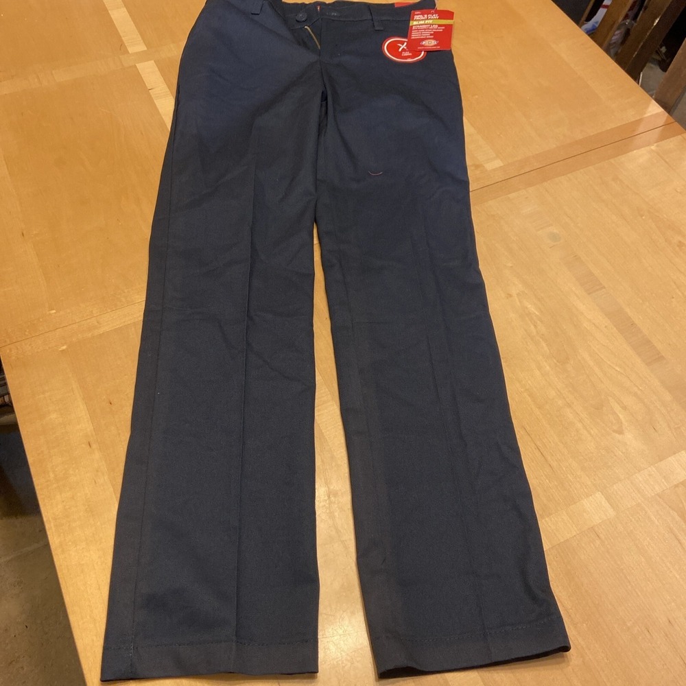 Dickies Girls Slim Fit Pants Size‎ 12 | Navy Flat Front School Uniform